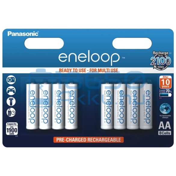 Panasonic Eneloop 1900mAh (AA / R6) Ceruza Újratölthető Elem / Ni-MH Akkumulátor (8db)