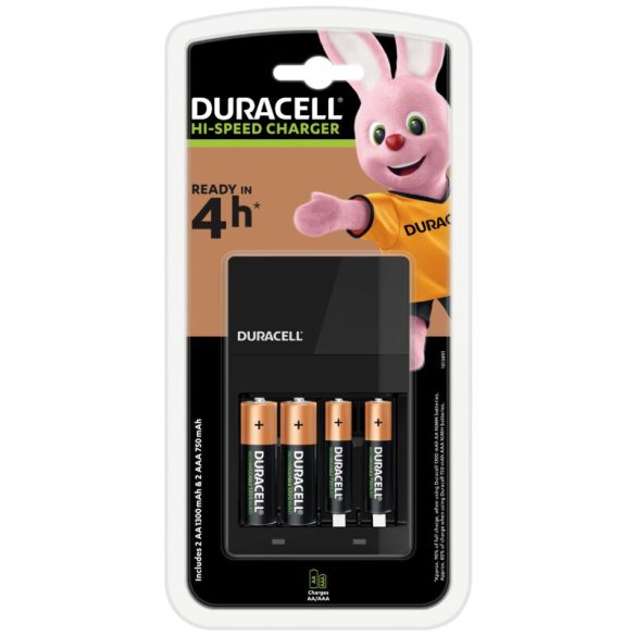 Duracell CEF14 Ni-MH Akkumulátor Töltő + 2db 1300mAh (AA / R6) Ceruza + 2db 750mAh (AAA / R03) Mikró Újratölthető Elem