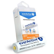   EverActive Professional 18650 3100mAh 12A USB Akkumulátor + Micro USB Töltőkábel + Box