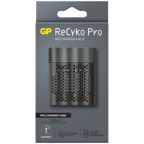 GP ReCyko Pro P461 USB Pro Charger Ni-MH Akkumulátor Töltő + 4db 2000mAh (AA / R6) Ceruza Újratölthető Elem