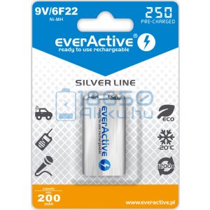 EverActive Silver 250 200mAh 6F22 9V Újratölthető Elem / Ni-MH Akkumulátor