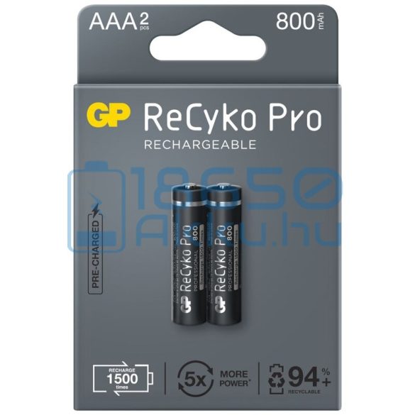 GP ReCyko Pro 800mAh (AAA / R03) Mikró Újratölthető Elem / Ni-MH Akkumulátor (2db)