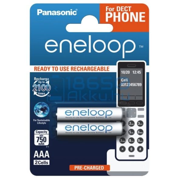 Panasonic Eneloop 750mAh (AAA / R03) Mikró Újratölthető Elem / Ni-MH Akkumulátor (2db) (Dect)