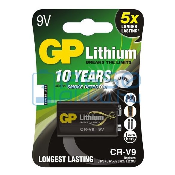 GP Lithium 6F22 / LA522 / CR-V9 9V Extra Tartós Lítium Elem