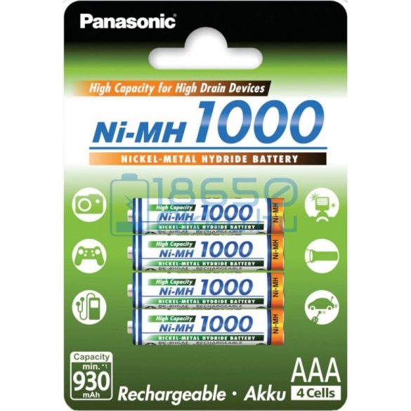 Panasonic 1000 930mAh (AAA / R03) Mikró Újratölthető Elem / Ni-MH Akkumulátor (4db)