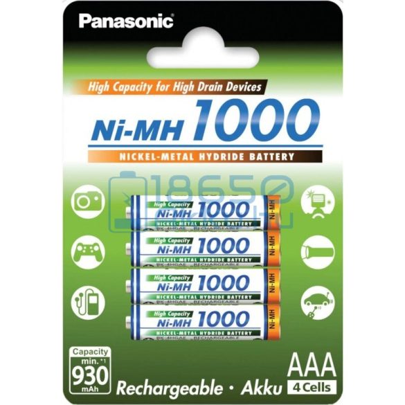 Panasonic 1000 930mAh (AAA / R03) Mikró Újratölthető Elem / Ni-MH Akkumulátor (4db)