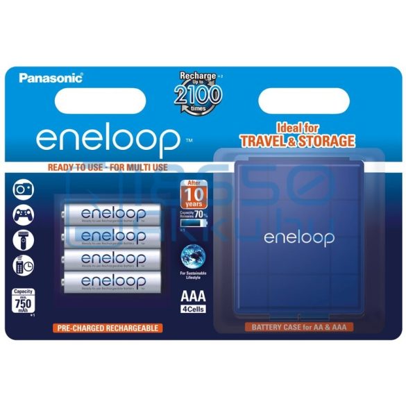 Panasonic Eneloop 750mAh (AAA / R03) Mikró Újratölthető Elem / Ni-MH Akkumulátor (4db) + Box