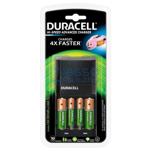 Duracell CEF27 Ni-MH Akkumulátor Töltő + 2db 1300mAh (AA / R6) Ceruza + 2db 750mAh (AAA / R03) Mikró Újratölthető Elem