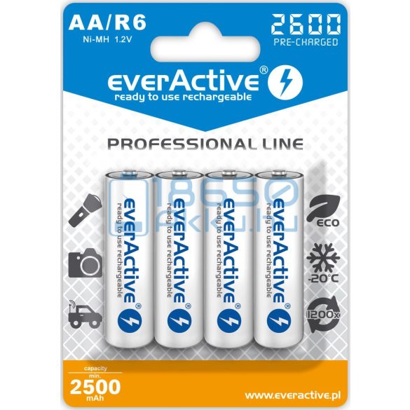 EverActive Professional 2600 2500mAh (AA / R6) Ceruza Újratölthető Elem / Ni-MH Akkumulátor (4db)