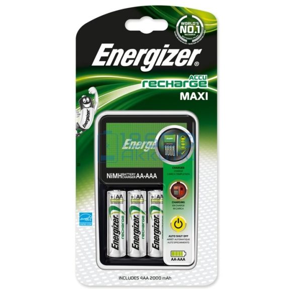 Energizer Maxi Ni-MH Akkumulátor Töltő + 4db 2000mAh (AA / R6) Ceruza Újratölthető Elem