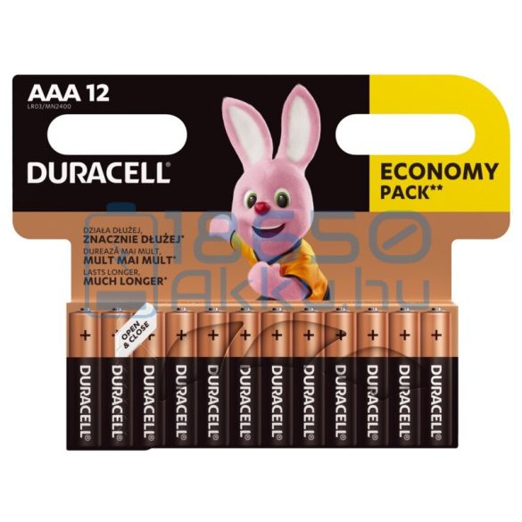 Duracell Basic Duralock Alkáli Tartós (AAA / LR03 / MN2400) Mikro Elem (12db)