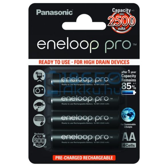 Panasonic Eneloop Pro 2500mAh (AA / R6) Ceruza Újratölthető Elem / Ni-MH Akkumulátor (4db)