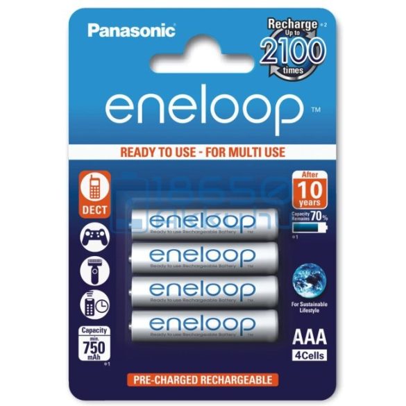 Panasonic Eneloop 750mAh (AAA / R03) Mikró Újratölthető Elem / Ni-MH Akkumulátor (4db)