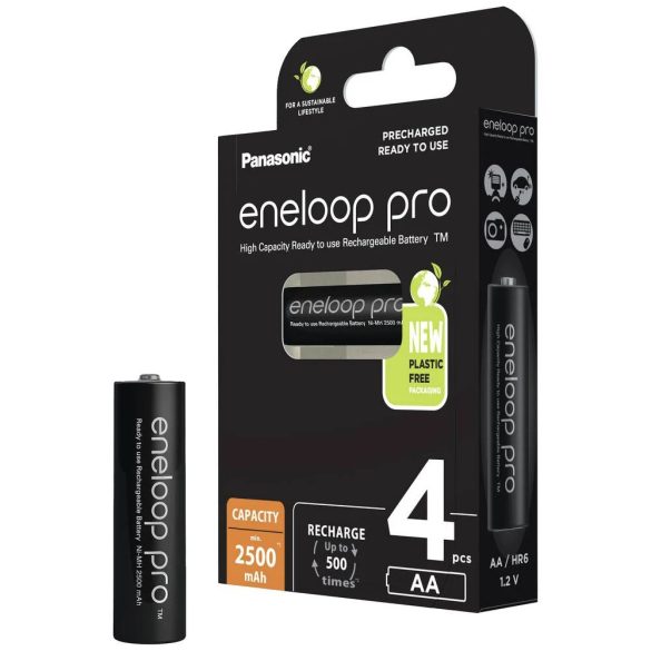 Panasonic Eneloop Pro 2500mAh (AA / R6) Ceruza Újratölthető Elem / Ni-MH Akkumulátor (4db)