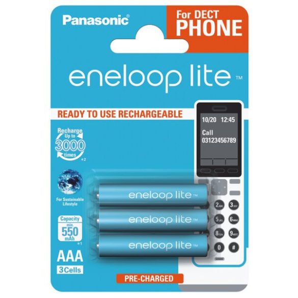 Panasonic Eneloop Lite 550mAh (AAA / R03) Mikró Újratölthető Elem / Ni-MH Akkumulátor (3db)