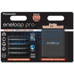 Panasonic Eneloop Pro 930mAh (AAA / R03) Mikró Újratölthető Elem / Ni-MH Akkumulátor (4db) + Box