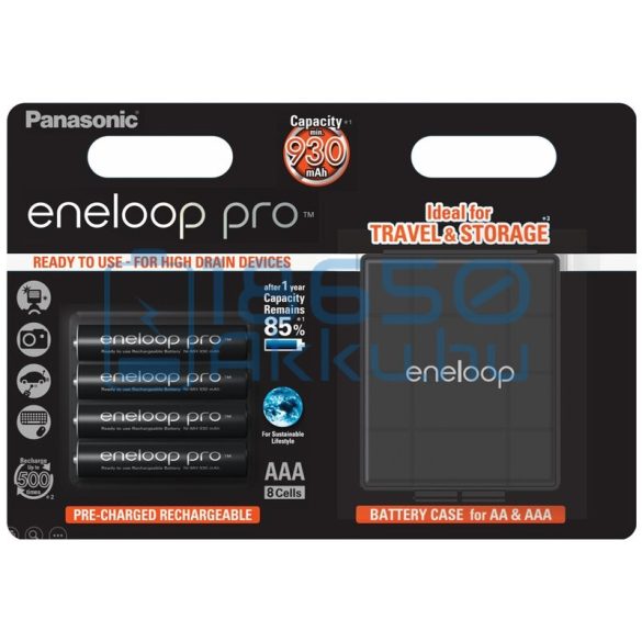 Panasonic Eneloop Pro 930mAh (AAA / R03) Mikró Újratölthető Elem / Ni-MH Akkumulátor (4db) + Box