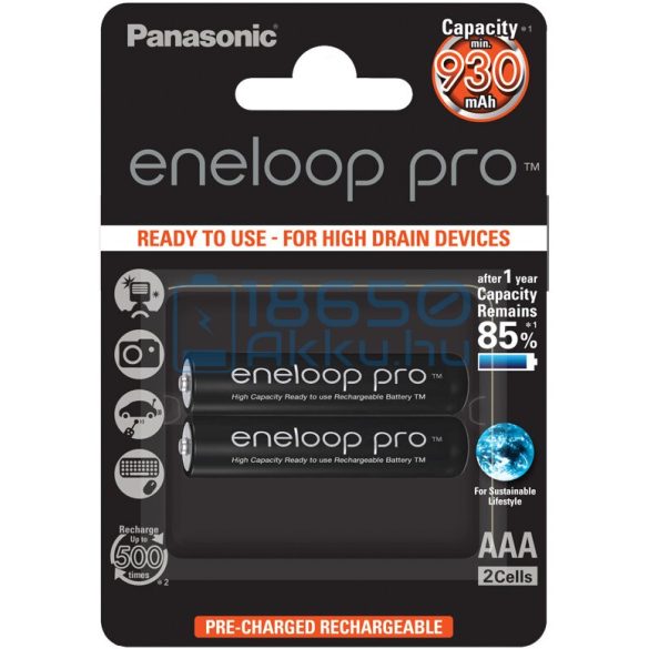Panasonic Eneloop Pro 930mAh (AAA / R03) Mikró Újratölthető Elem / Ni-MH Akkumulátor (2db)