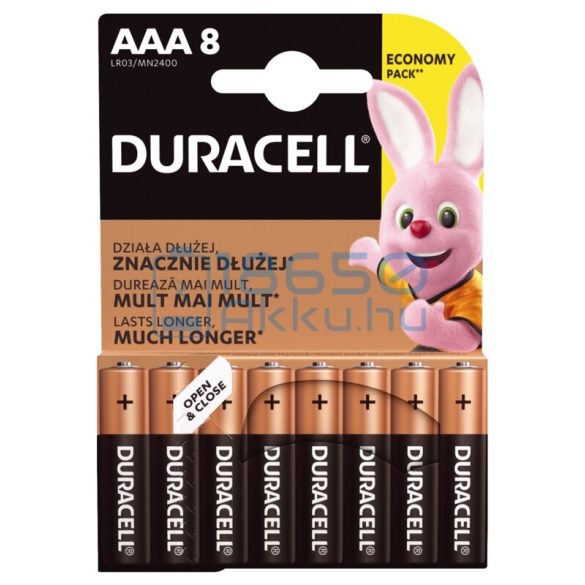 Duracell Basic Duralock Alkáli Tartós (AAA / LR03 / MN2400) Mikro Elem (8db)