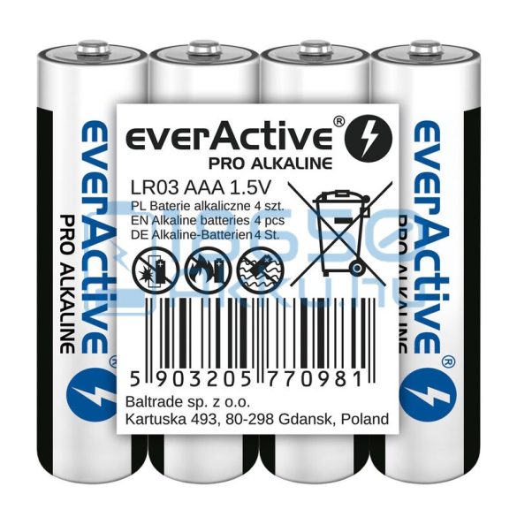EverActive Pro Alkáli Tartós (AAA / LR03) Mikro Elem (4db) (fóliás)