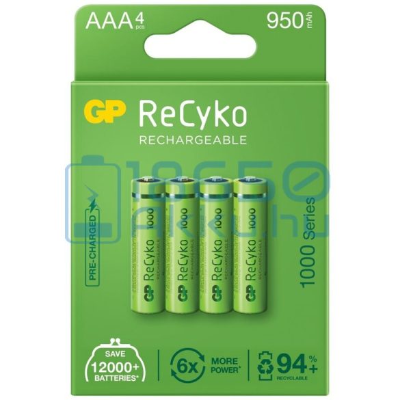 GP ReCyko 1000 950mAh (AAA / R03) Mikró Újratölthető Elem / Ni-MH Akkumulátor (4db)