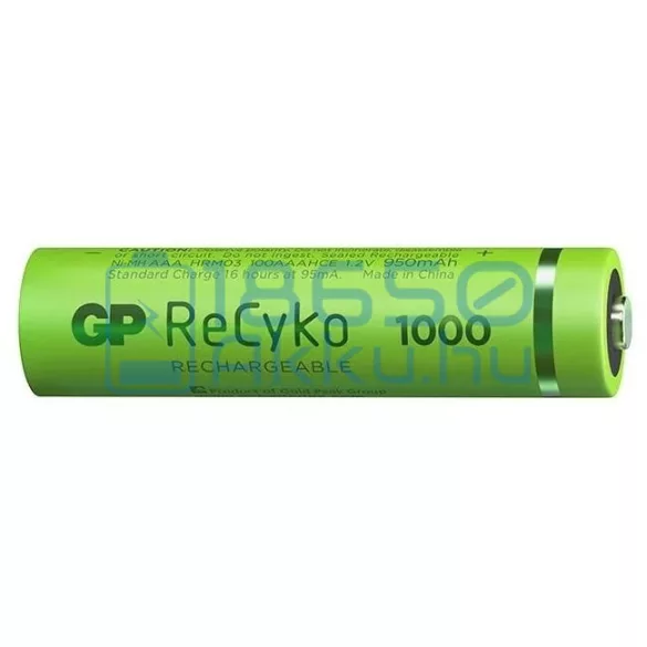 GP ReCyko 1000 950mAh (AAA / R03) Mikró Újratölthető Elem / Ni-MH Akkumulátor (4db)