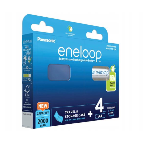 Panasonic Eneloop 2000mAh (AA / R6) Ceruza Újratölthető Elem / Ni-MH Akkumulátor (4db) + Box