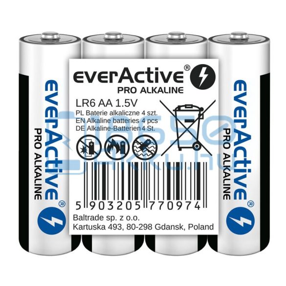 EverActive Pro Alkáli Tartós (AA / LR6) Ceruza Elem (4db) (fóliás)