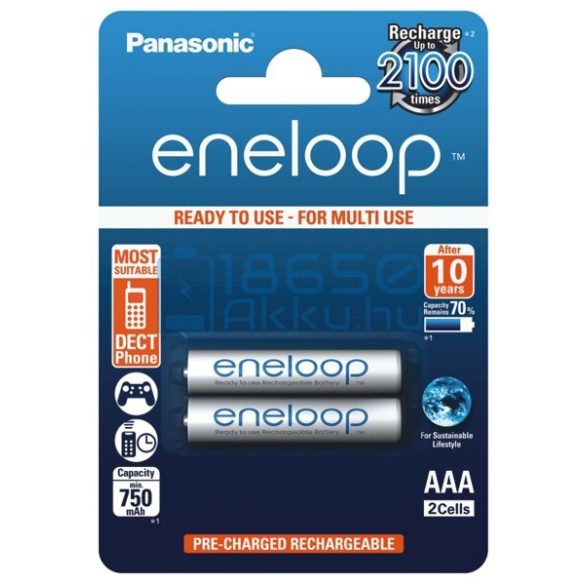 Panasonic Eneloop 750mAh (AAA / R03) Mikró Újratölthető Elem / Ni-MH Akkumulátor (2db)