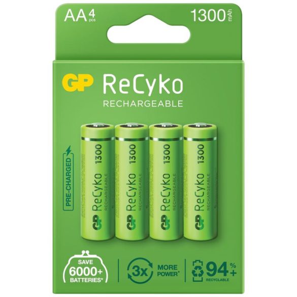 GP ReCyko 1300 1300mAh (AA / R6) Ceruza Újratölthető Elem / Ni-MH Akkumulátor (4db)