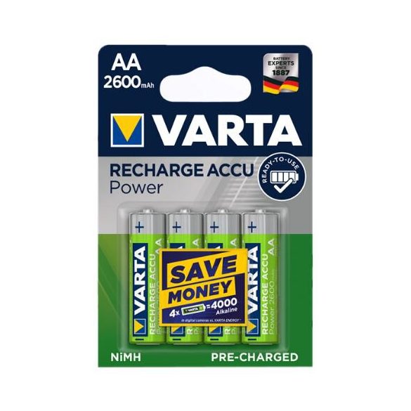 Varta Power 2600mAh (AA / R6) Ceruza Újratölthető Elem / Ni-MH Akkumulátor (4db)