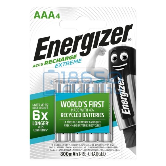 Energizer Extreme 800mAh (AAA / R03) Mikró Újratölthető Elem / Ni-MH Akkumulátor (4db)