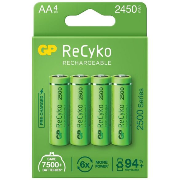 GP ReCyko 2500 2450mAh (AA / R6) Ceruza Újratölthető Elem / Ni-MH Akkumulátor (4db)