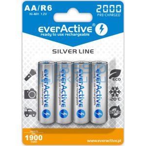 EverActive Silver 2000 1900mAh (AA / R6) Ceruza Újratölthető Elem / Ni-MH Akkumulátor (4db)