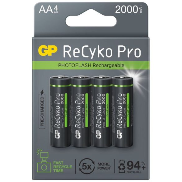 GP ReCyko Pro PhotoFlash 2000mAh (AA / R6) Ceruza Újratölthető Elem / Ni-MH Akkumulátor (4db)