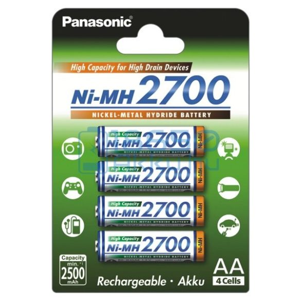 Panasonic 2700 2500mAh (AA / R6) Ceruza Újratölthető Elem / Ni-MH Akkumulátor (4db)