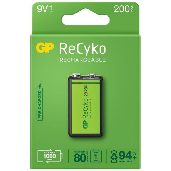 GP ReCyko 200 200mAh 6F22 9V Újratölthető Elem / Ni-MH Akkumulátor