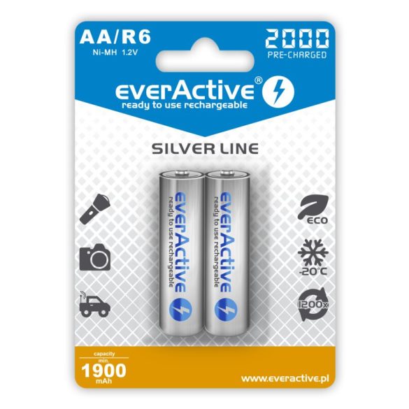 EverActive Silver 2000 1900mAh (AA / R6) Ceruza Újratölthető Elem / Ni-MH Akkumulátor (2db)
