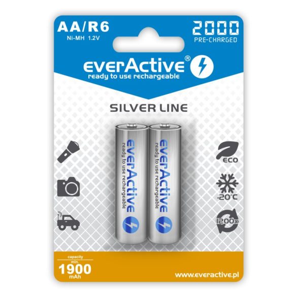 EverActive Silver 2000 1900mAh (AA / R6) Ceruza Újratölthető Elem / Ni-MH Akkumulátor (2db)