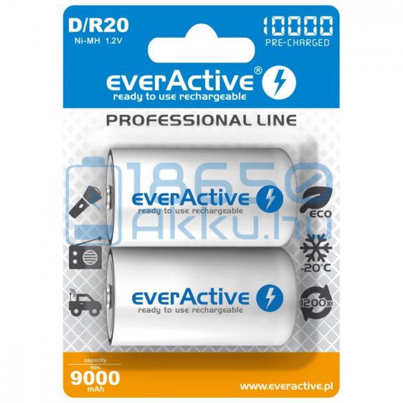 EverActive Professional 10000 9000mAh (D / R20) Góliát Újratölthető Elem / Ni-MH Akkumulátor (2db)