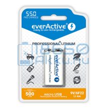   EverActive Professional 550 500mAh 6F22 9V Újratölthető Elem / Li-Ion Akkumulátor USB