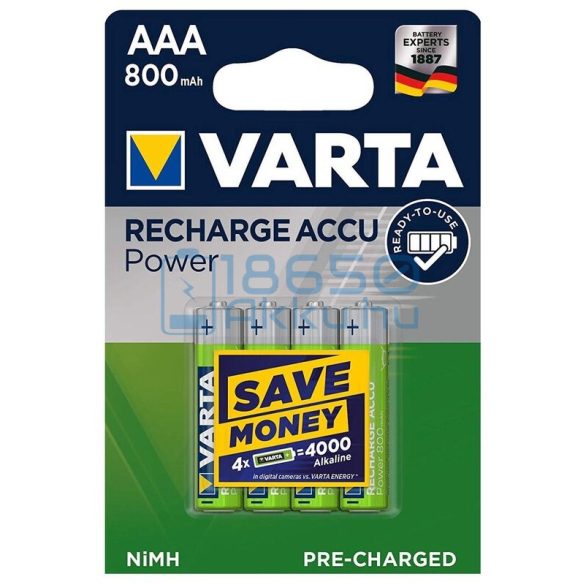 Varta Power 800mAh (AAA / R03) Mikró Újratölthető Elem / Ni-MH Akkumulátor (4db)