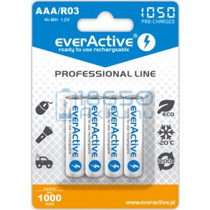 EverActive Professional 1050 1000mAh (AAA / R03) Mikró Újratölthető Elem / Ni-MH Akkumulátor (4db)