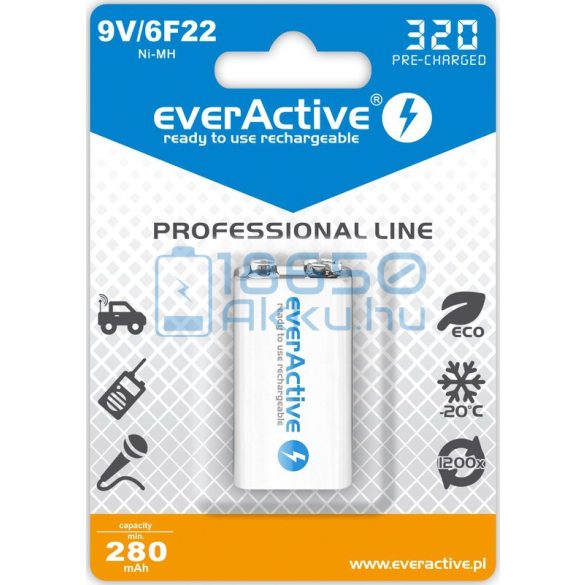 EverActive Professional 320 280mAh 6F22 9V Újratölthető Elem / Ni-MH Akkumulátor