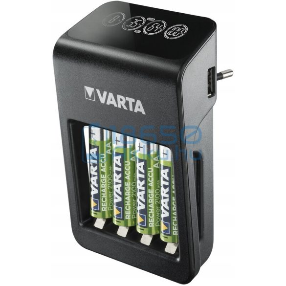 Varta LCD Plug Charger+ Ni-MH Akkumulátor Töltő + 4db 2100mAh (AA / R6) Ceruza Újratölthető Elem