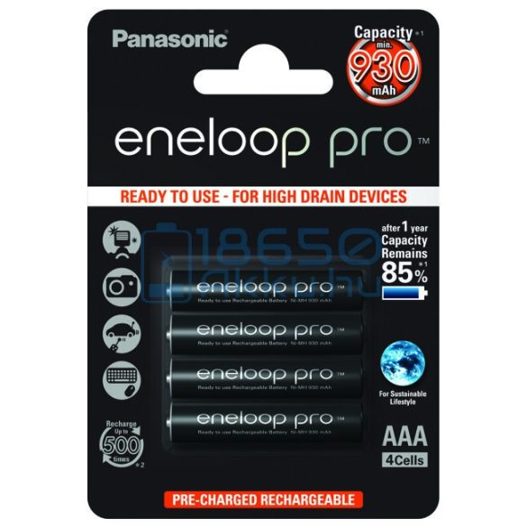 Panasonic Eneloop Pro 930mAh (AAA / R03) Mikró Újratölthető Elem / Ni-MH Akkumulátor (4db)
