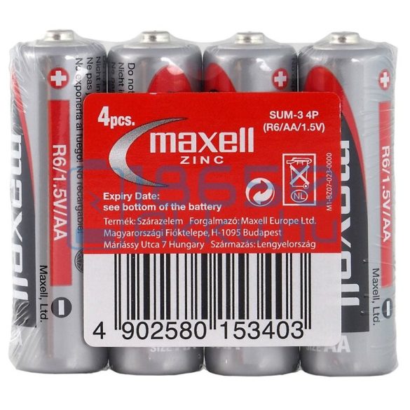 Maxell Cink-Szén Féltartós (AA / R6) Ceruza Elem (4db)