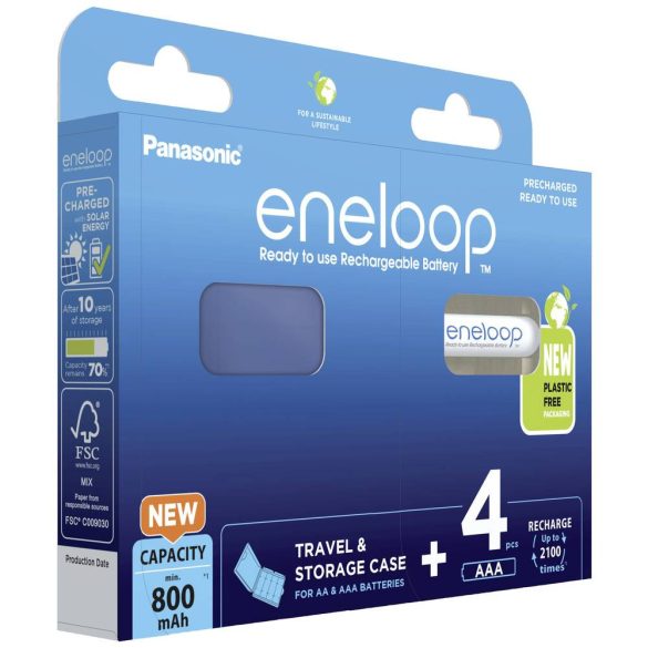 Panasonic Eneloop 800mAh (AAA / R03) Mikró Újratölthető Elem / Ni-MH Akkumulátor (4db) + Box