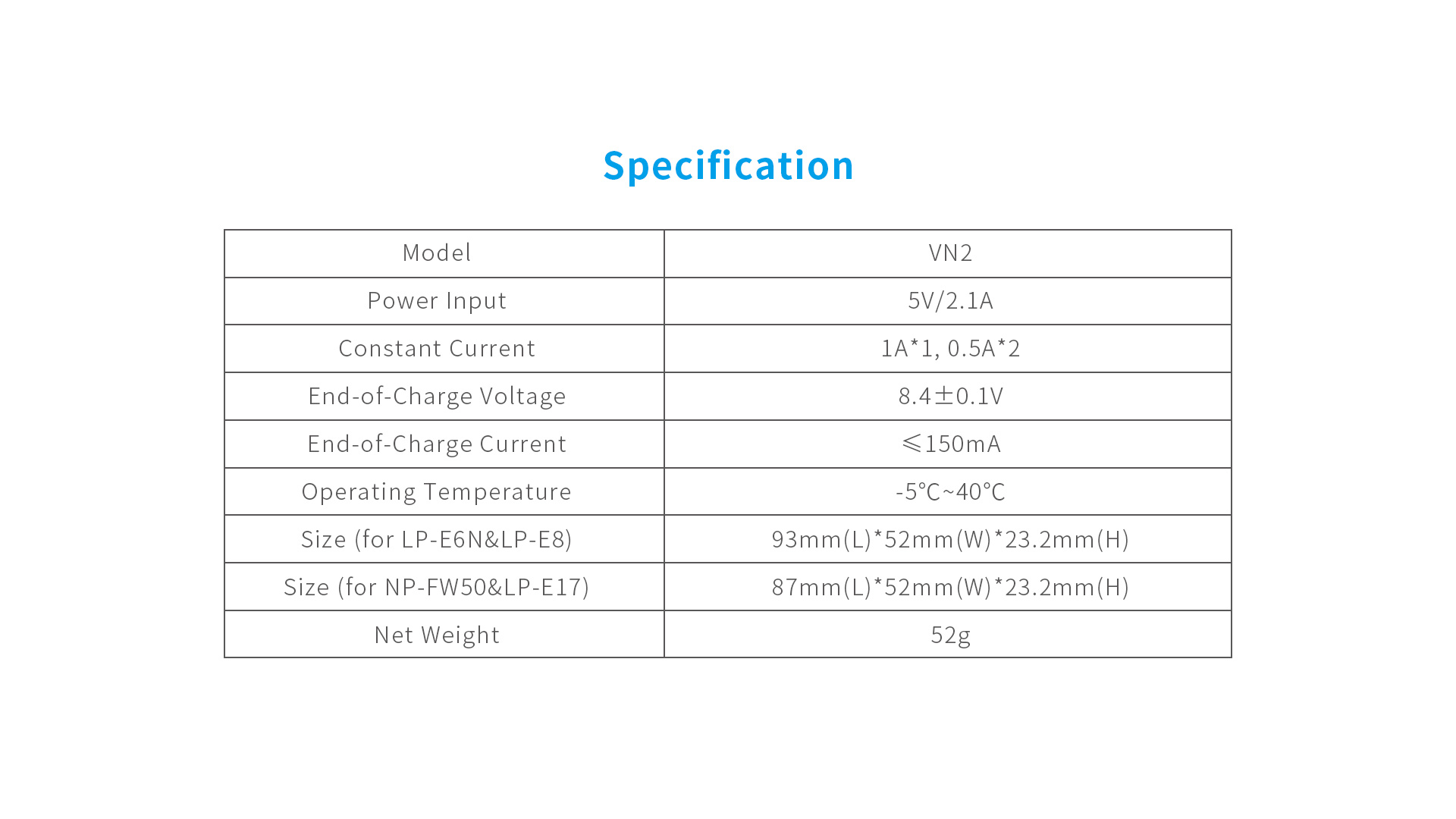 XTAR VN2 Akkumulátor Töltő Sony NP-FW50 Akkumulátorhoz